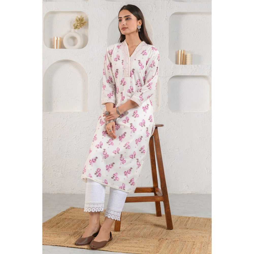 Prakriti Jaipur White Rose Kurta