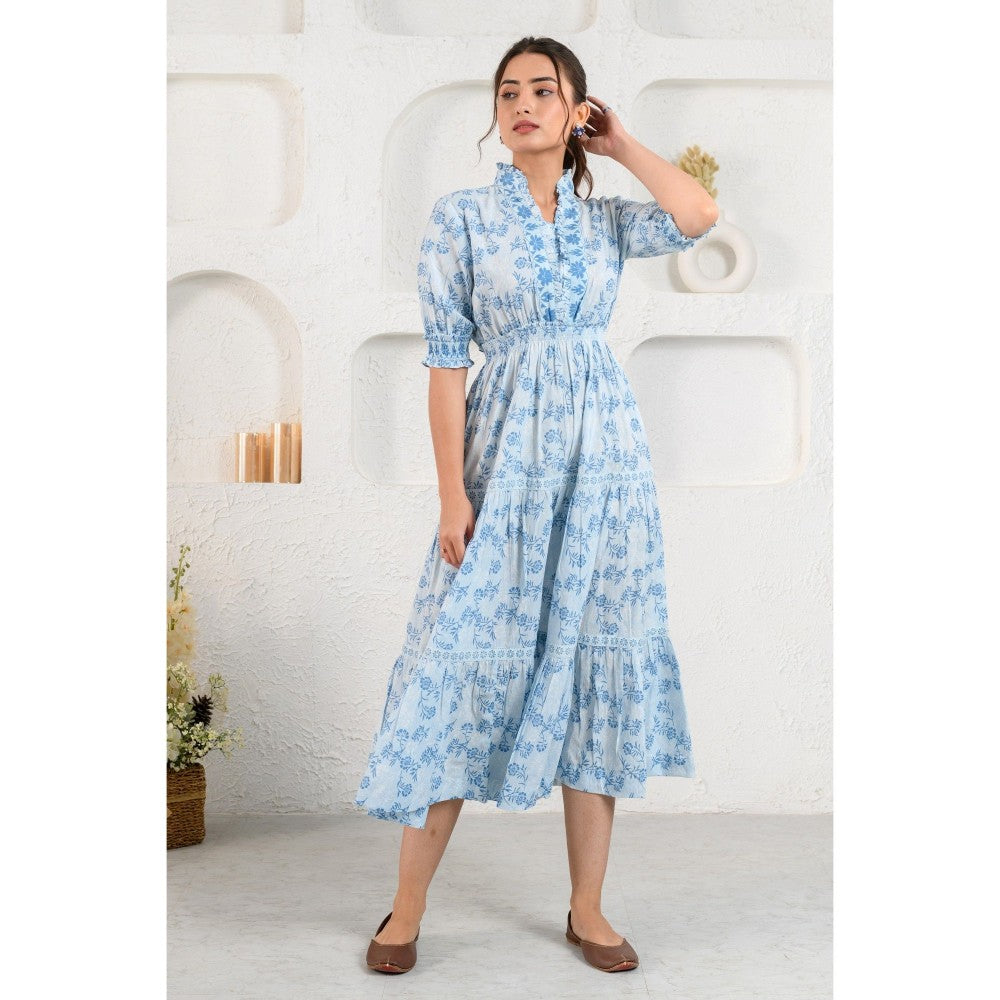 Prakriti Jaipur Blue Day Frill Midi Dress