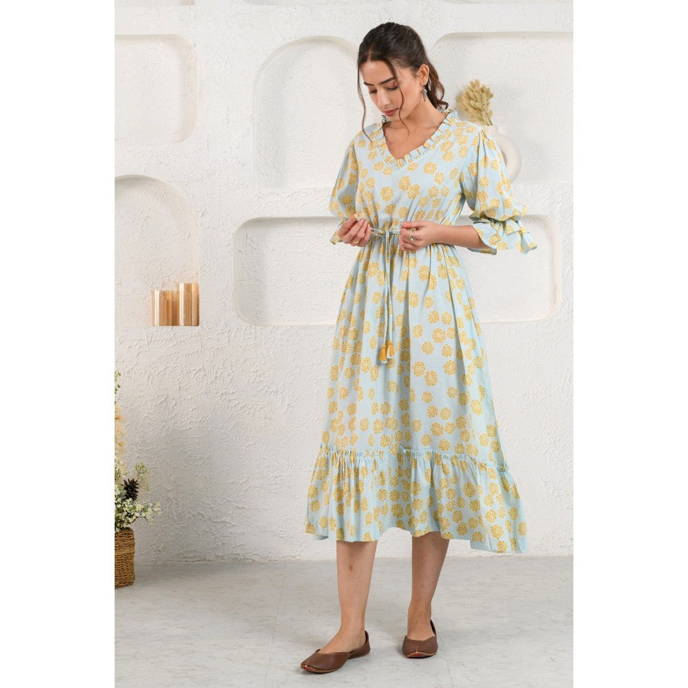 Prakriti Jaipur Blue Marigold Tie Midi Dress