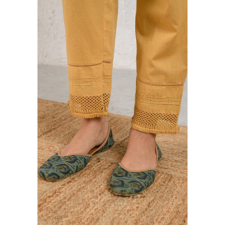 Prakriti Jaipur Mustard Pintucked Lace Pants
