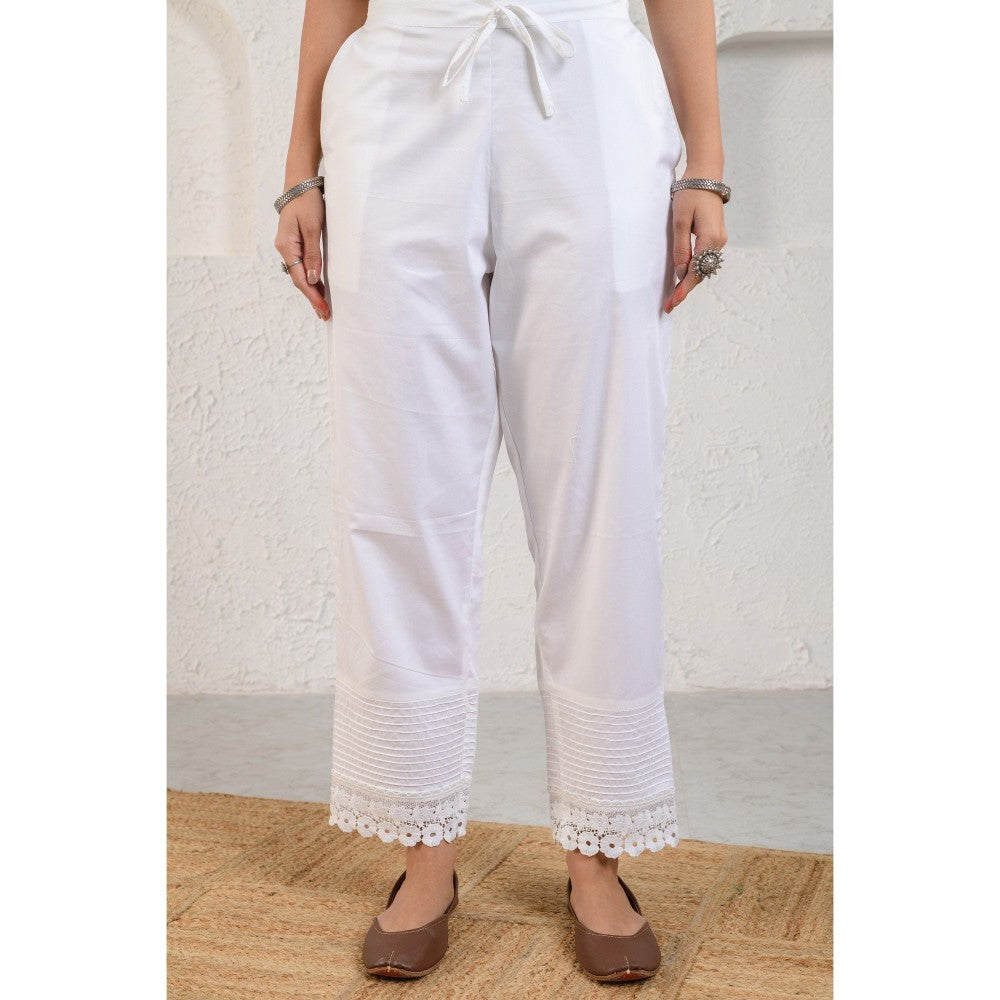 Prakriti Jaipur White Pintucked Lace Pants