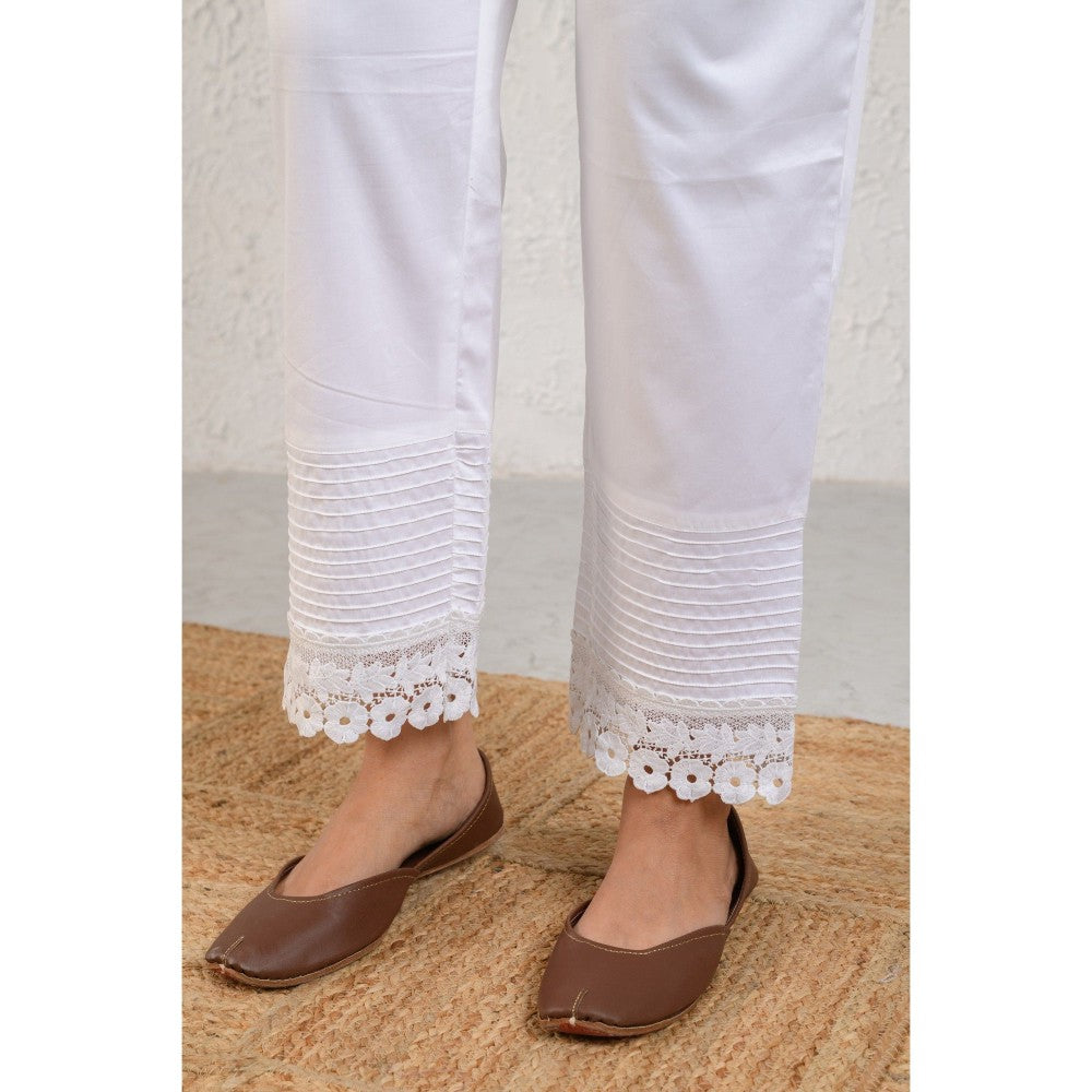 Prakriti Jaipur White Pintucked Lace Pants