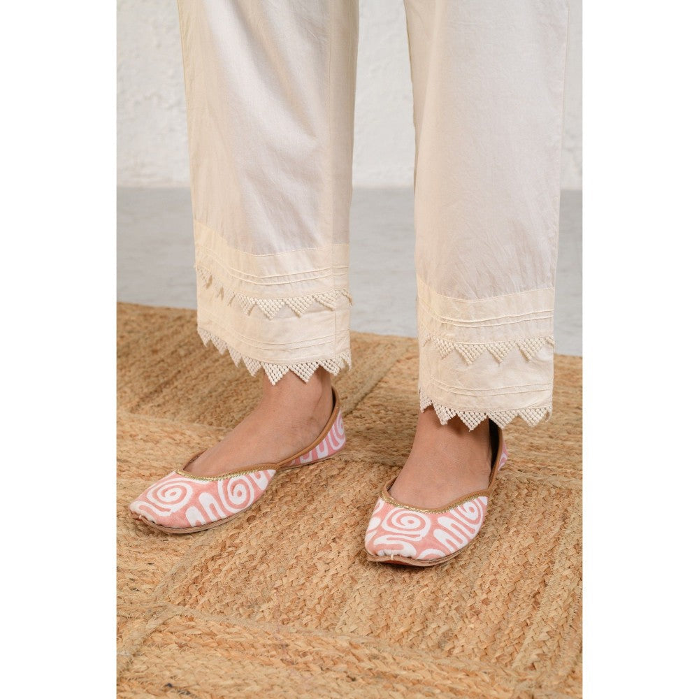 Prakriti Jaipur Off White Lace Pintucked Pants