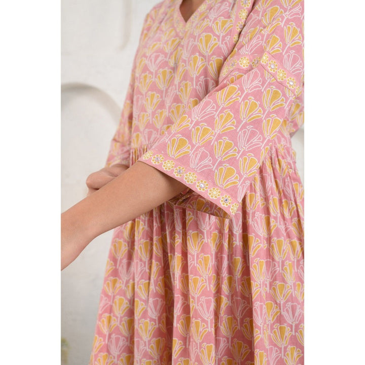Prakriti Jaipur Peach Floral Midi Dress