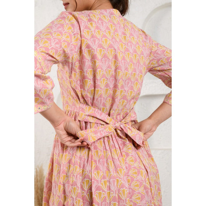 Prakriti Jaipur Peach Floral Midi Dress