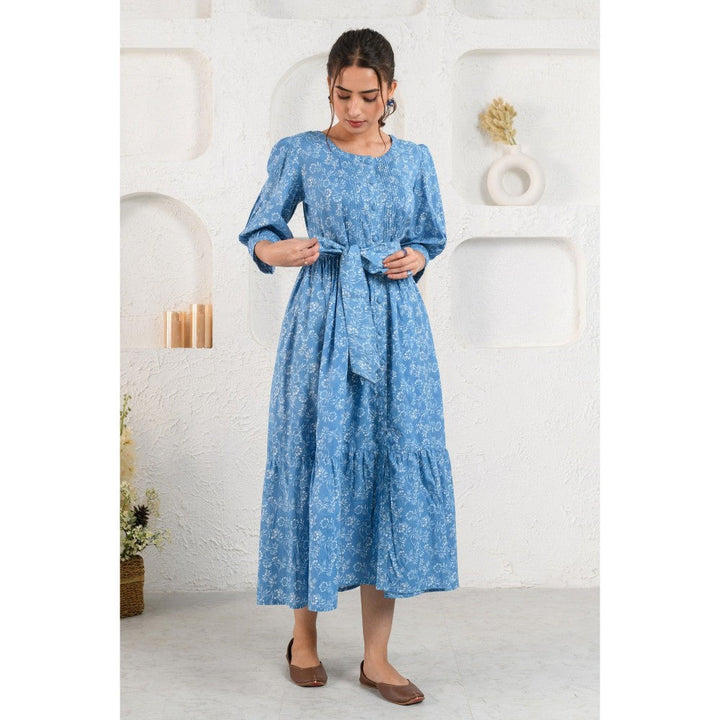 Prakriti Jaipur Blue Wave Midi Dress (Set of 2)