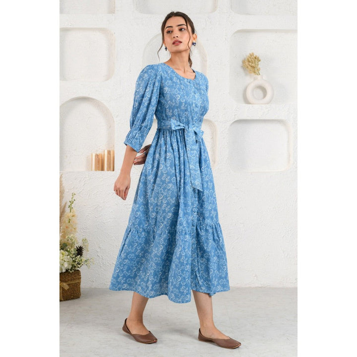 Prakriti Jaipur Blue Wave Midi Dress (Set of 2)