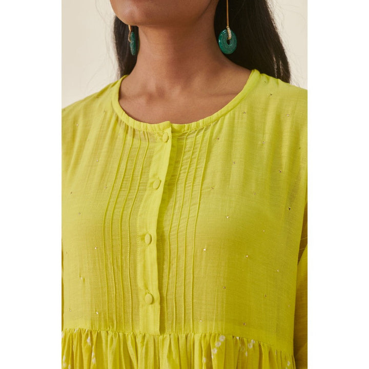 Prakriti Jaipur Lime Green Bandhani Midi Dress