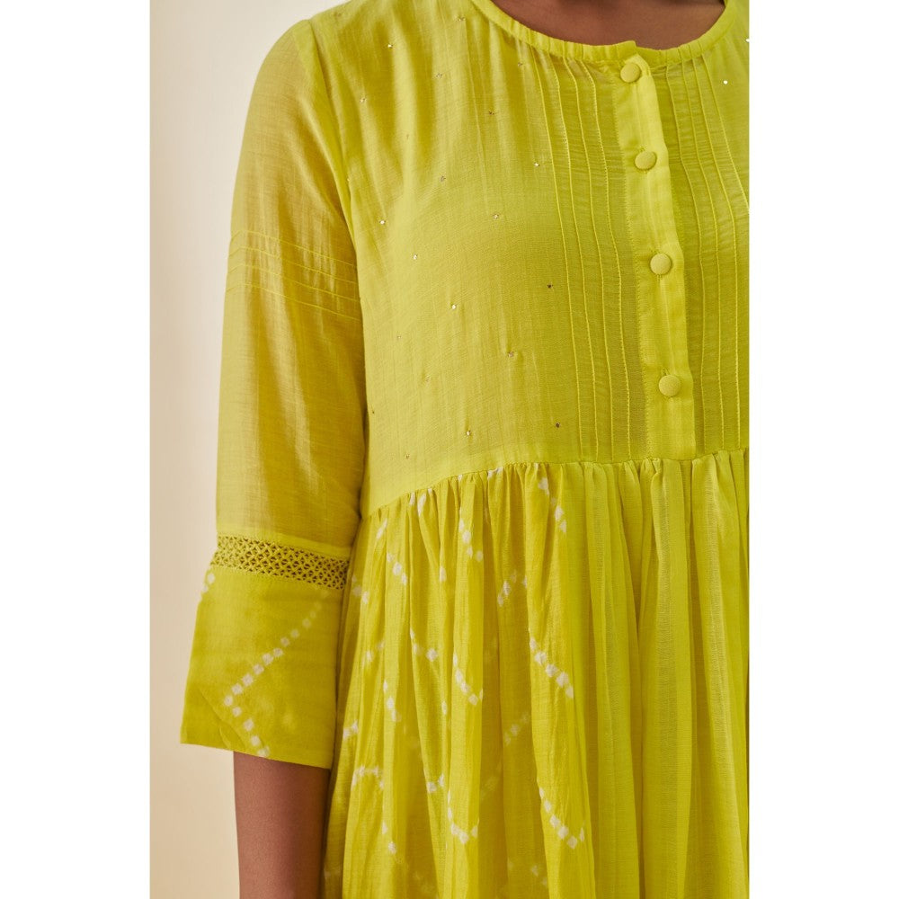Prakriti Jaipur Lime Green Bandhani Midi Dress