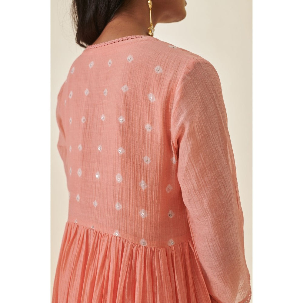 Prakriti Jaipur Peach Bandhani Long Jacket Kurta