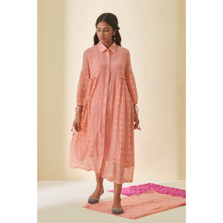 Prakriti Jaipur Peach Bandhani Straight Gathered Dress