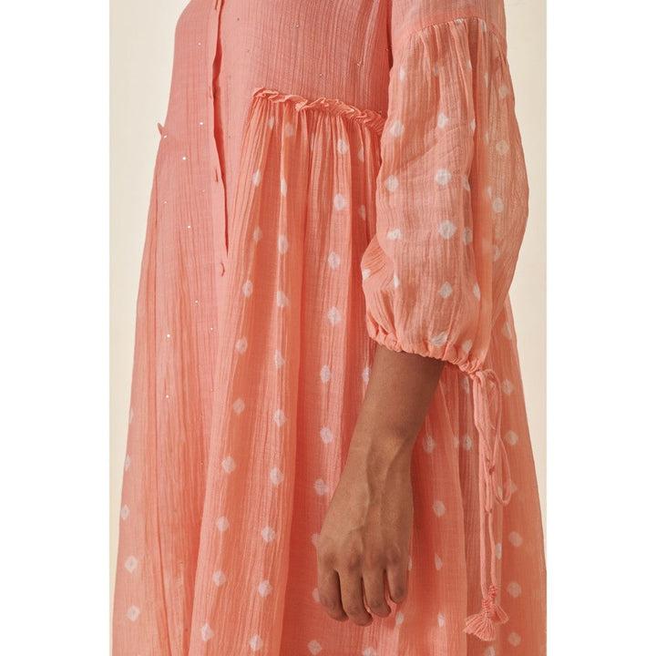 Prakriti Jaipur Peach Bandhani Straight Gathered Dress