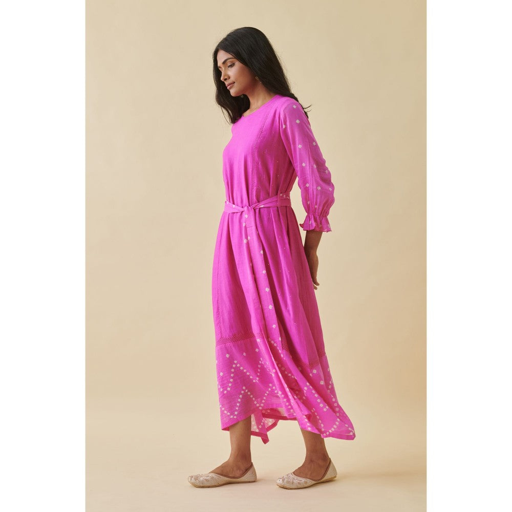 Prakriti Jaipur Pink Bandhani Straight Dress (Set of 2)