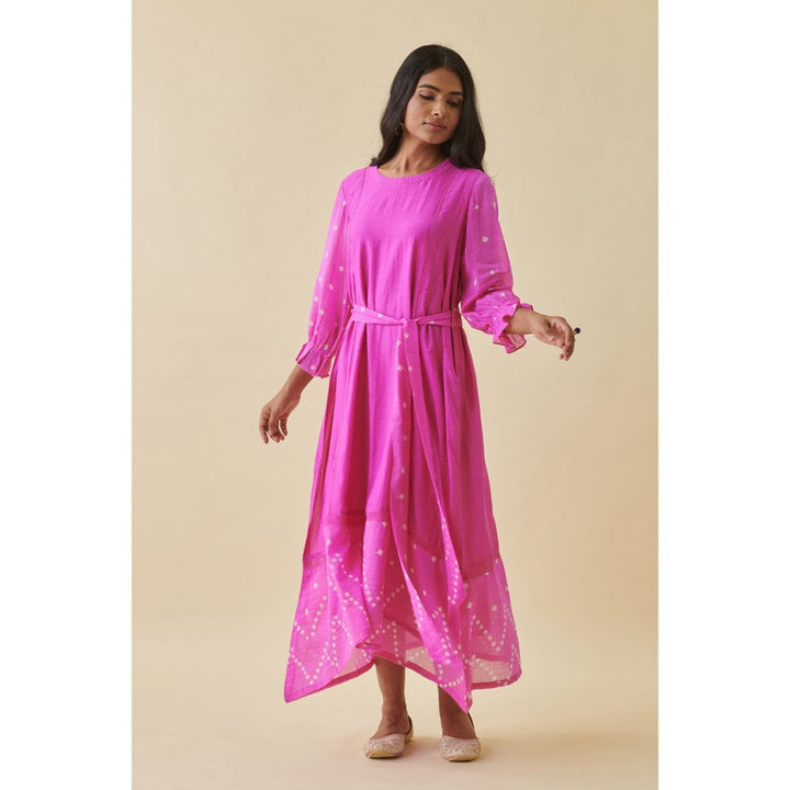 Prakriti Jaipur Pink Bandhani Straight Dress (Set of 2)