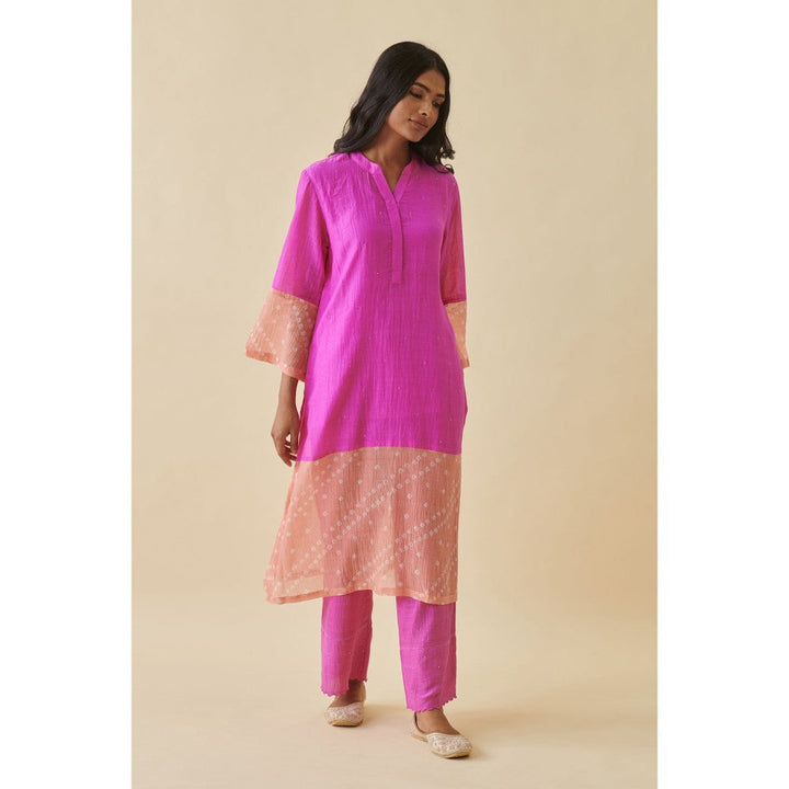 Prakriti Jaipur Pink Bandhani Color Block Kurta