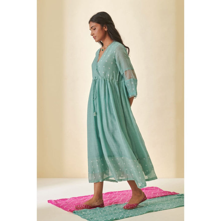 Prakriti Jaipur Teal Bandhani Scallop Dress