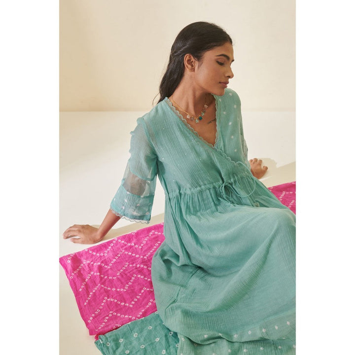Prakriti Jaipur Teal Bandhani Scallop Dress