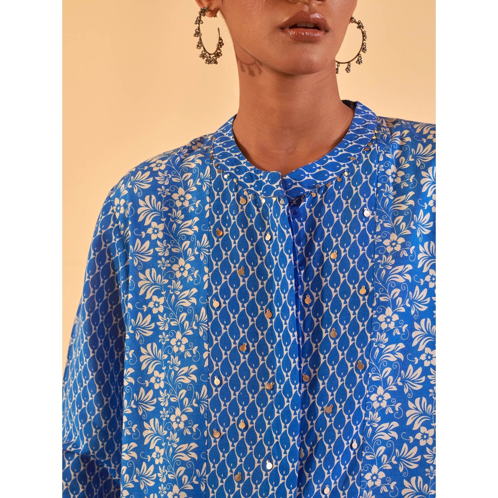 Prakriti Jaipur Blue Floral Print Top & Pant Co-Ord (Set of 2)