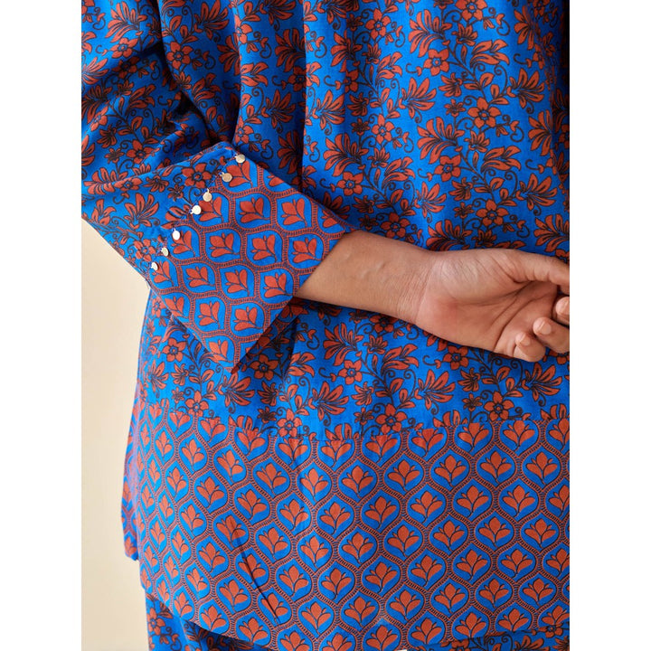 Prakriti Jaipur Blue Floral Block Print Shirt & Pant Co-Ord (Set of 2)