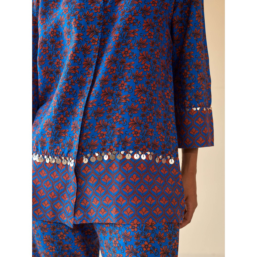 Prakriti Jaipur Blue Floral Block Print Shirt & Pant Co-Ord (Set of 2)