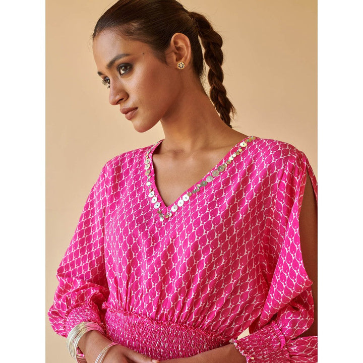 Prakriti Jaipur Pink Printed Smocked Dress