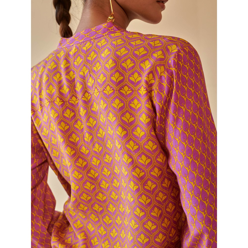 Prakriti Jaipur Purple Lotus Block Print Top & Pant Co-Ord (Set of 2)