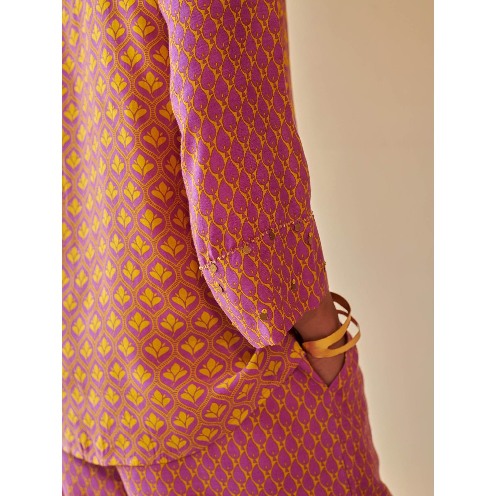 Prakriti Jaipur Purple Lotus Block Print Top & Pant Co-Ord (Set of 2)