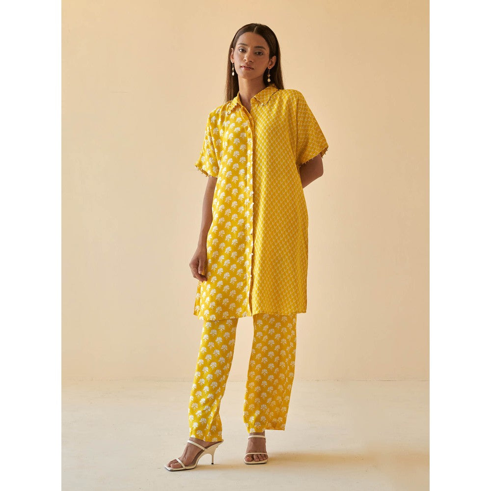 Prakriti Jaipur Yellow Lotus Oversized Kurta & Pant Co-Ord (Set of 2)