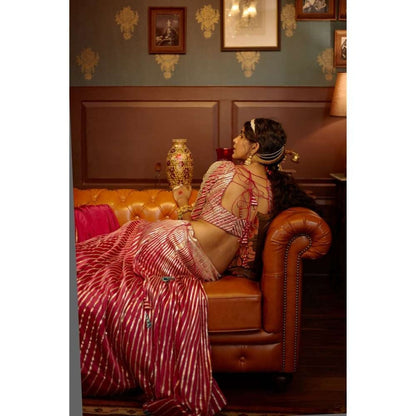 PRATIBHA SULTANIA Pink Panelled Gota Linesand Hand Blouse with Lehenga & Dupatta (Set of 3)