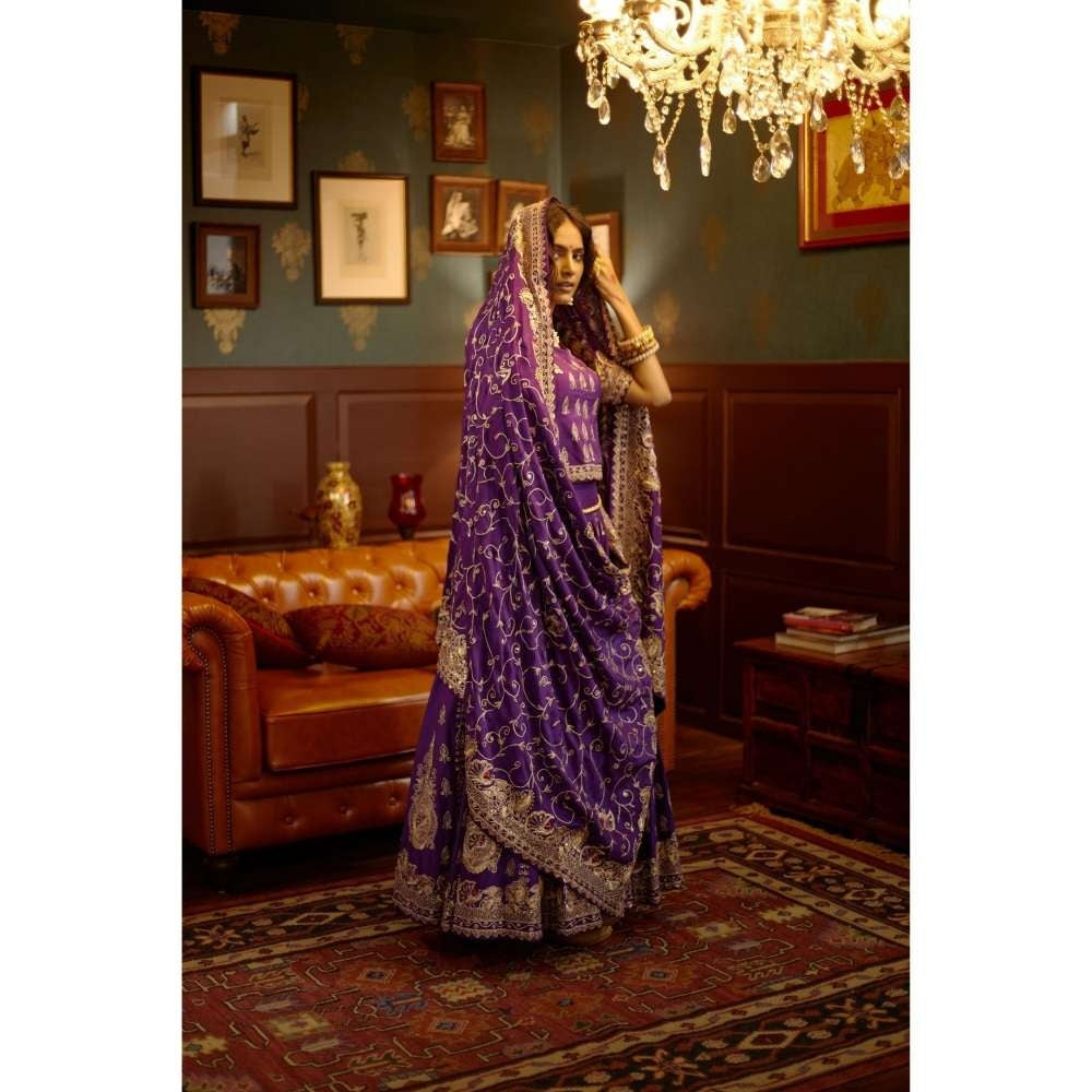 PRATIBHA SULTANIA Purple Hand Lehenga with Koti Blouse, Dupatta & Ankle Lehenga (Set of 3)