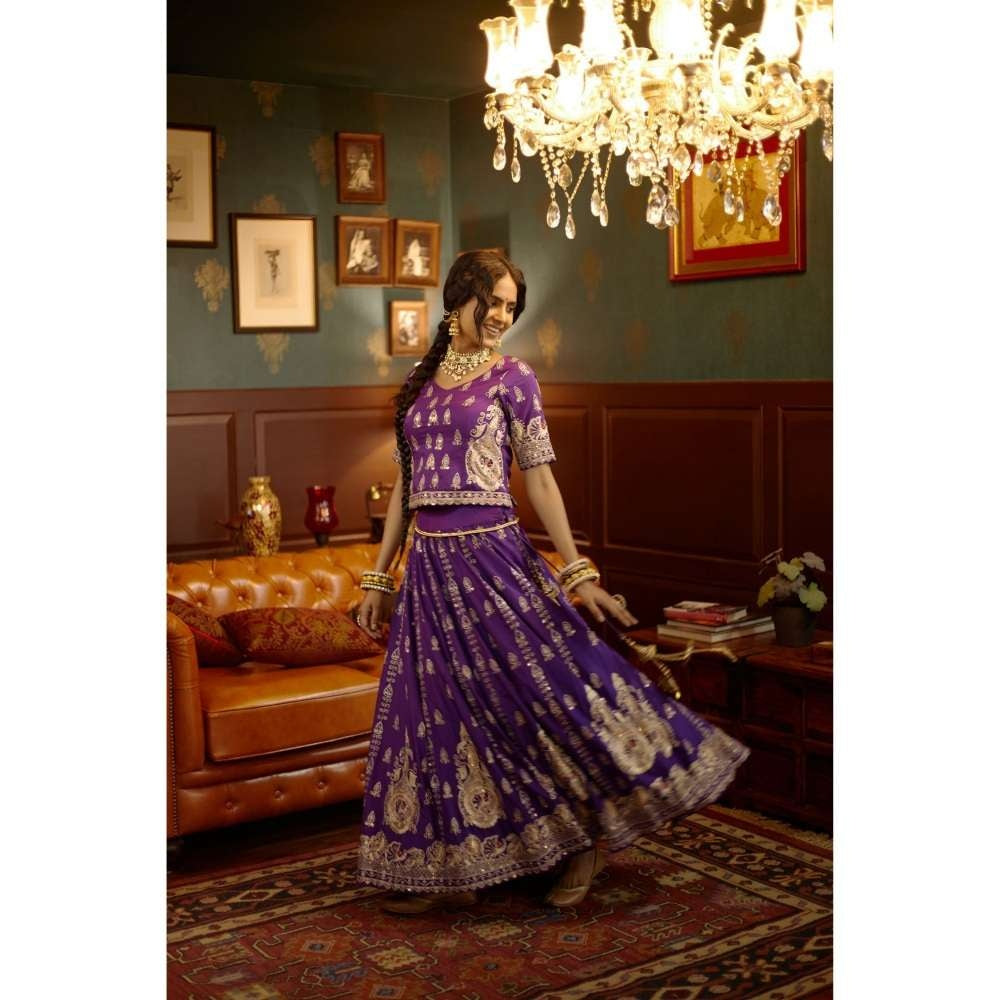 PRATIBHA SULTANIA Purple Hand Lehenga with Koti Blouse, Dupatta & Ankle Lehenga (Set of 3)