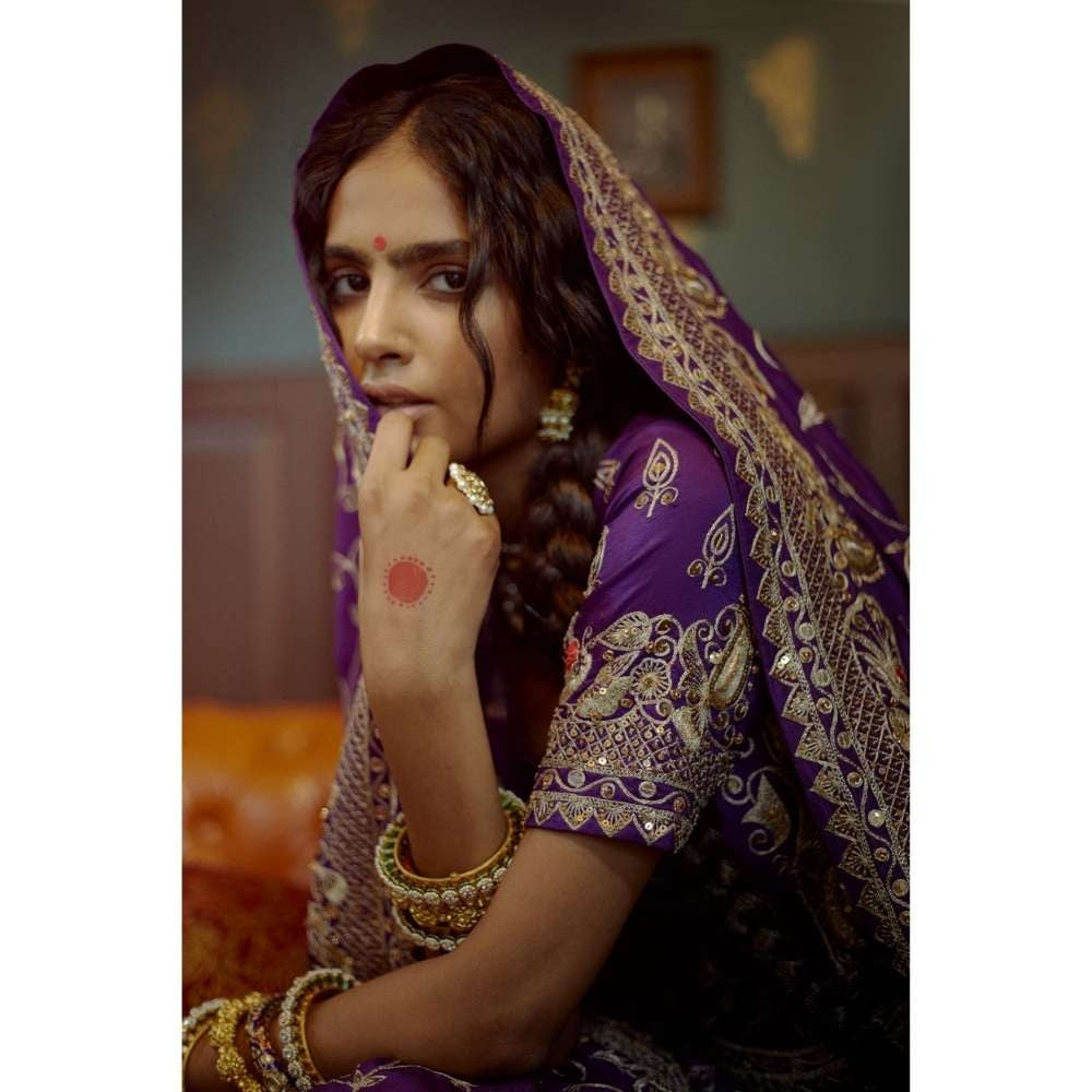 PRATIBHA SULTANIA Purple Hand Lehenga with Koti Blouse, Dupatta & Ankle Lehenga (Set of 3)