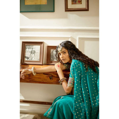 PRATIBHA SULTANIA Green Kurta Suit & Pant with Dupatta with Scalloped Hem (Set of 3)