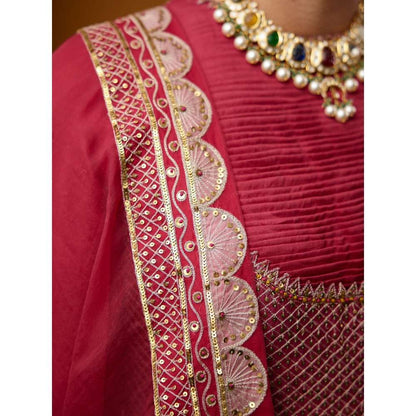 PRATIBHA SULTANIA Embellished Chanderi Magenta Anarkali Kurta with Organza Dupatta (Set of 2)