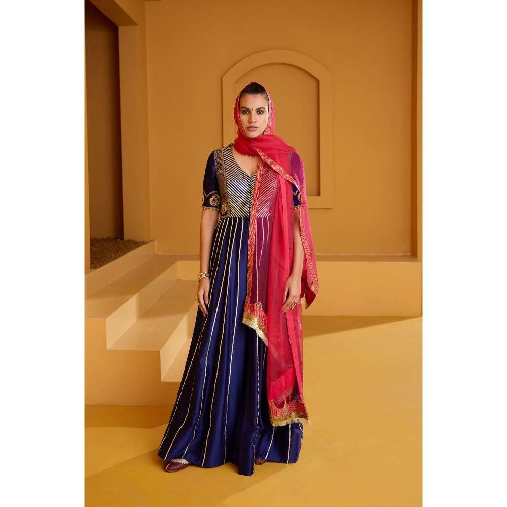 PRATIBHA SULTANIA Purple Front Open Panelled Anarkali Kurta with Pants & Dupatta (Set of 3)