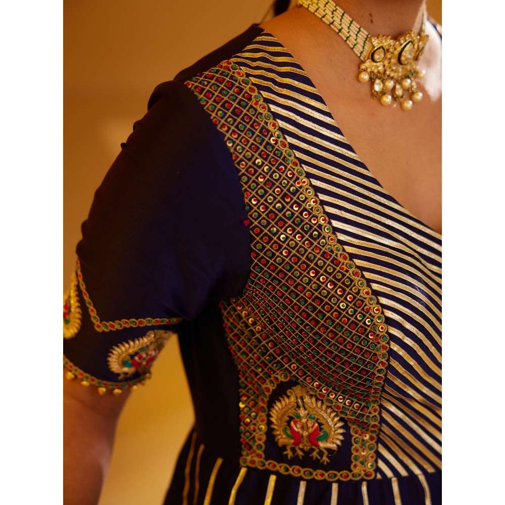 PRATIBHA SULTANIA Purple Front Open Panelled Anarkali Kurta with Pants & Dupatta (Set of 3)