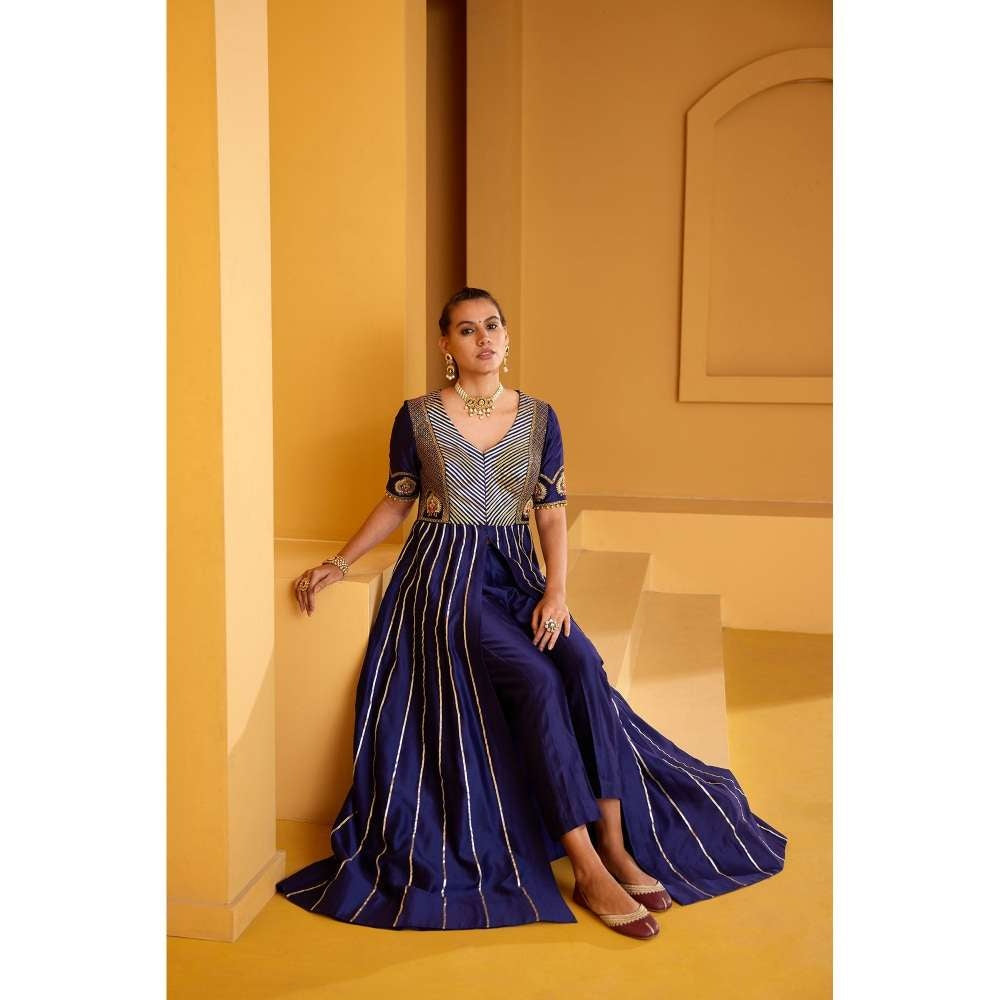 PRATIBHA SULTANIA Purple Front Open Panelled Anarkali Kurta with Pants & Dupatta (Set of 3)