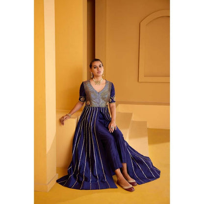 PRATIBHA SULTANIA Purple Front Open Panelled Anarkali Kurta with Pants & Dupatta (Set of 3)