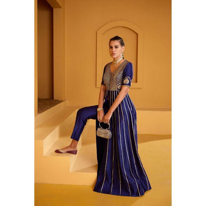 PRATIBHA SULTANIA Purple Front Open Panelled Anarkali Kurta with Pants & Dupatta (Set of 3)