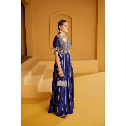 PRATIBHA SULTANIA Purple Front Open Panelled Anarkali Kurta with Pants & Dupatta (Set of 3)