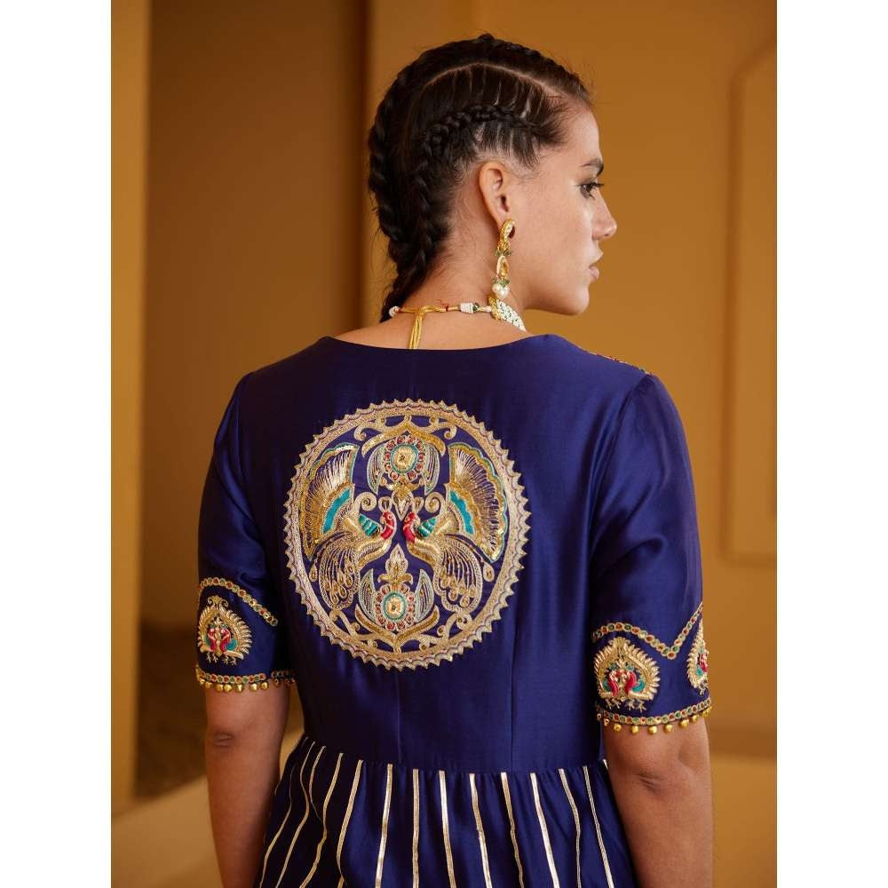 PRATIBHA SULTANIA Purple Front Open Panelled Anarkali Kurta with Pants & Dupatta (Set of 3)