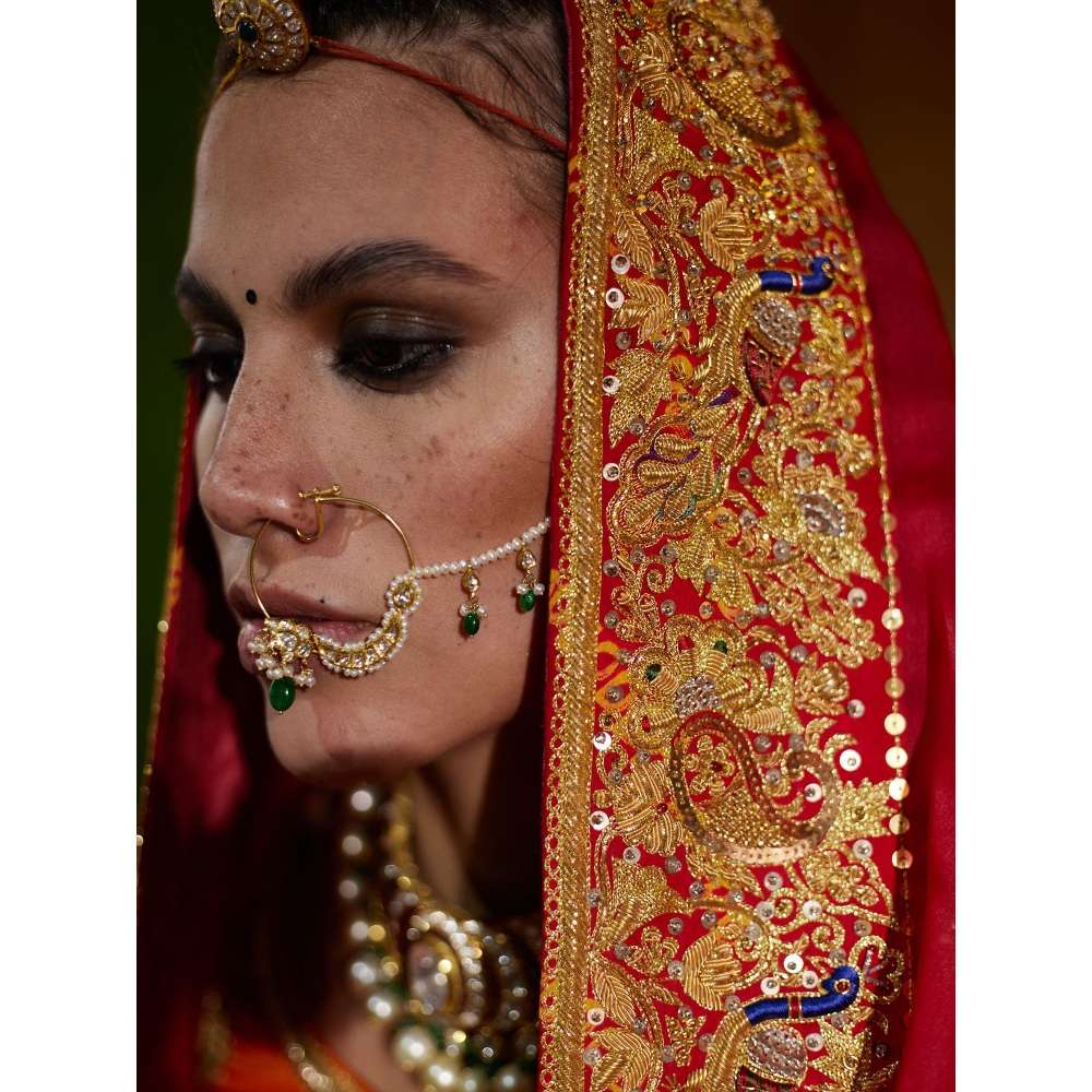 PRATIBHA SULTANIA Orange Hand Embellished Lehenga with Choli & Dupatta (Set of 3)