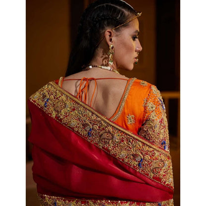 PRATIBHA SULTANIA Orange Hand Embellished Lehenga with Choli & Dupatta (Set of 3)