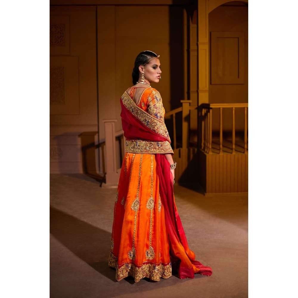 PRATIBHA SULTANIA Orange Hand Embellished Lehenga with Choli & Dupatta (Set of 3)