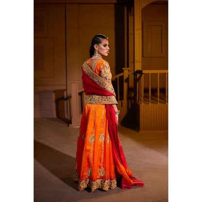 PRATIBHA SULTANIA Orange Hand Embellished Lehenga with Choli & Dupatta (Set of 3)