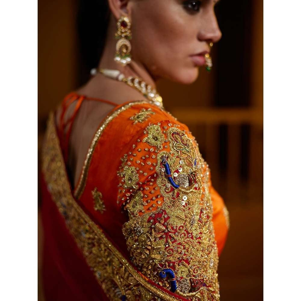 PRATIBHA SULTANIA Orange Hand Embellished Lehenga with Choli & Dupatta (Set of 3)