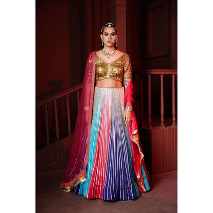 PRATIBHA SULTANIA Panelled Gotta Lined Lehenga with A Embellished Blouse & Dupatta (Set of 3)