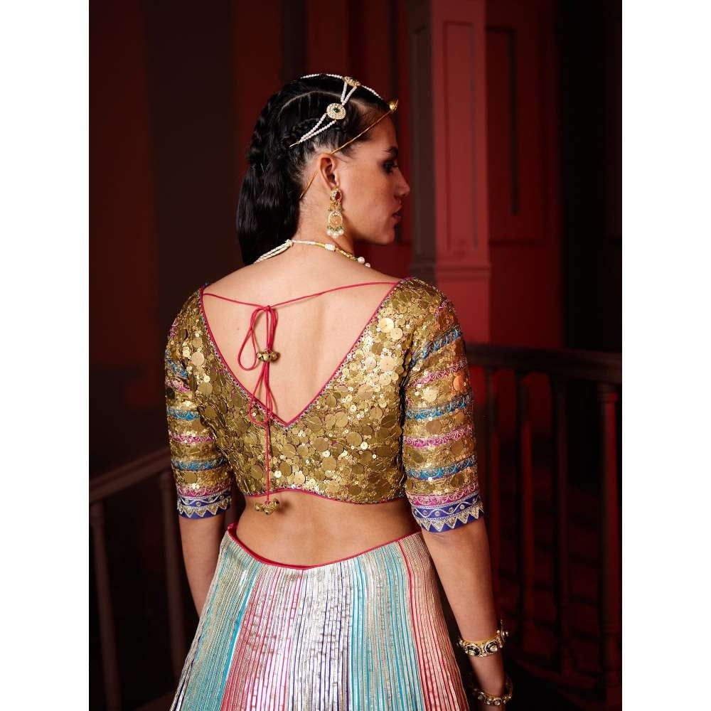 PRATIBHA SULTANIA Panelled Gotta Lined Lehenga with A Embellished Blouse & Dupatta (Set of 3)