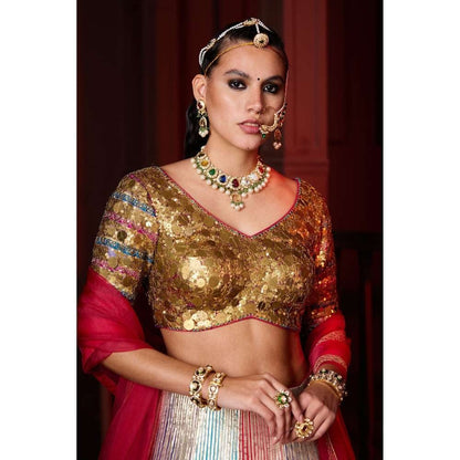PRATIBHA SULTANIA Panelled Gotta Lined Lehenga with A Embellished Blouse & Dupatta (Set of 3)