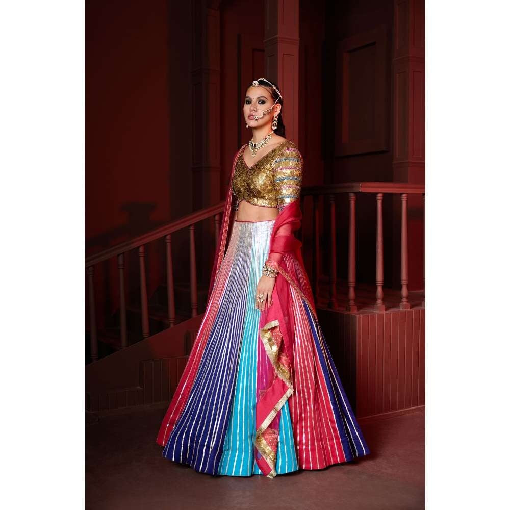 PRATIBHA SULTANIA Panelled Gotta Lined Lehenga with A Embellished Blouse & Dupatta (Set of 3)